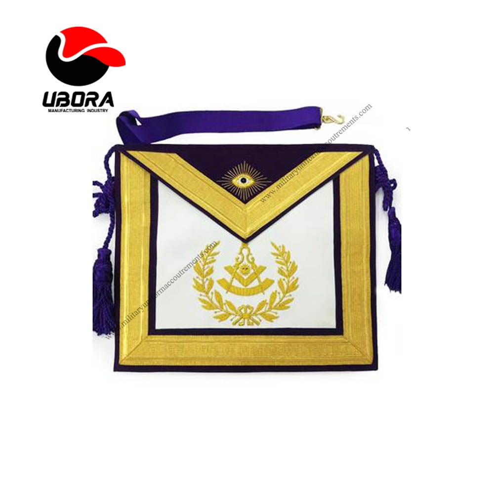 Masonic Past Master Gold & Purple Hand Embroidered Apron custom made
